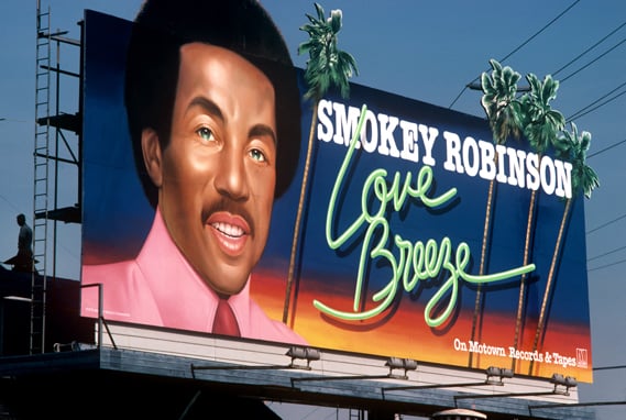 Smokey Robinson billboard on the Sunset Strip circa 1978